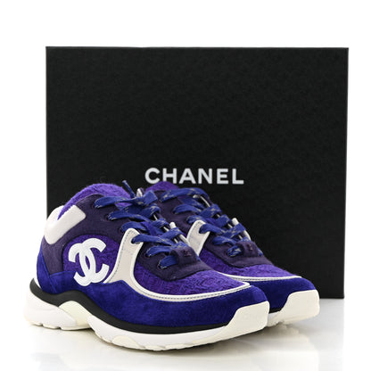 Chanel Suede Tweed Felt CC Sneakers 37.5 Purple 9 of 9