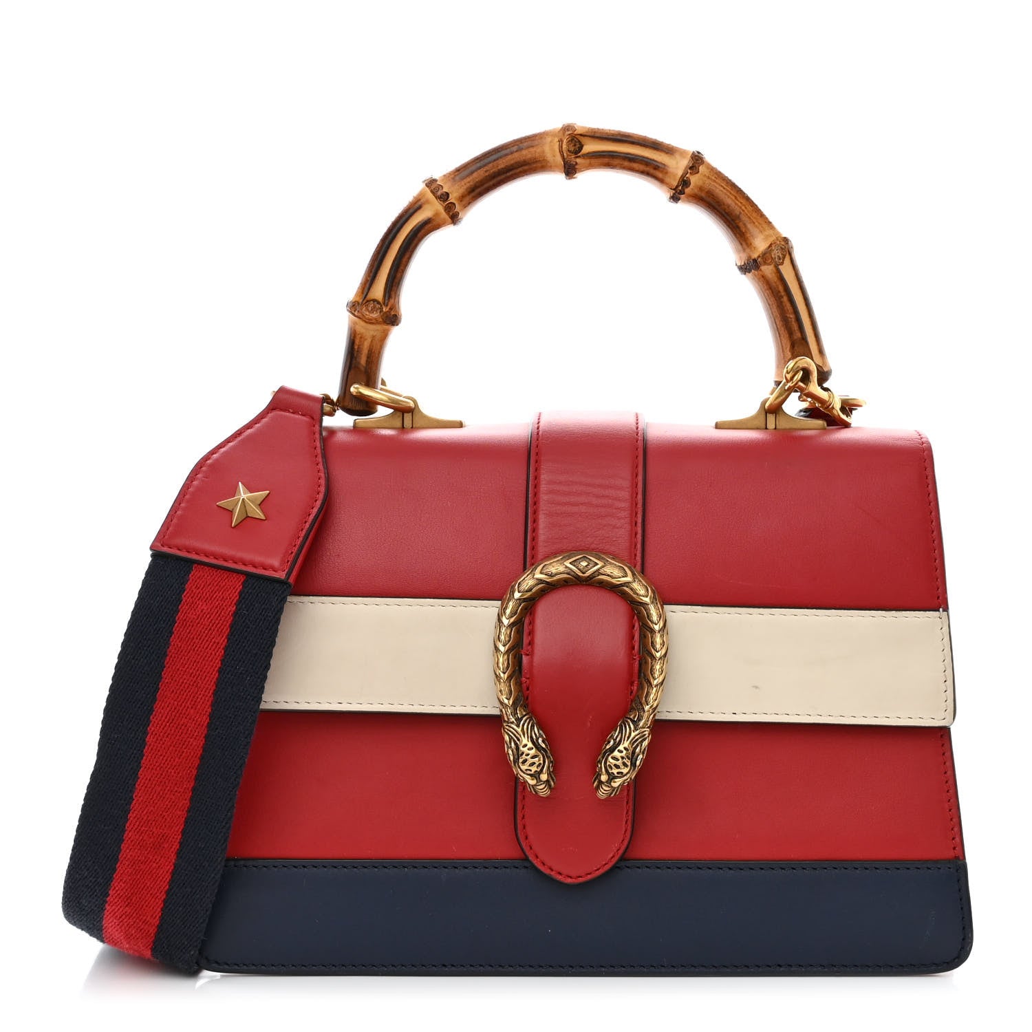 Gucci Calfskin Bamboo Web Medium Dionysus Top Handle Bag Red White Blue 1 of 19