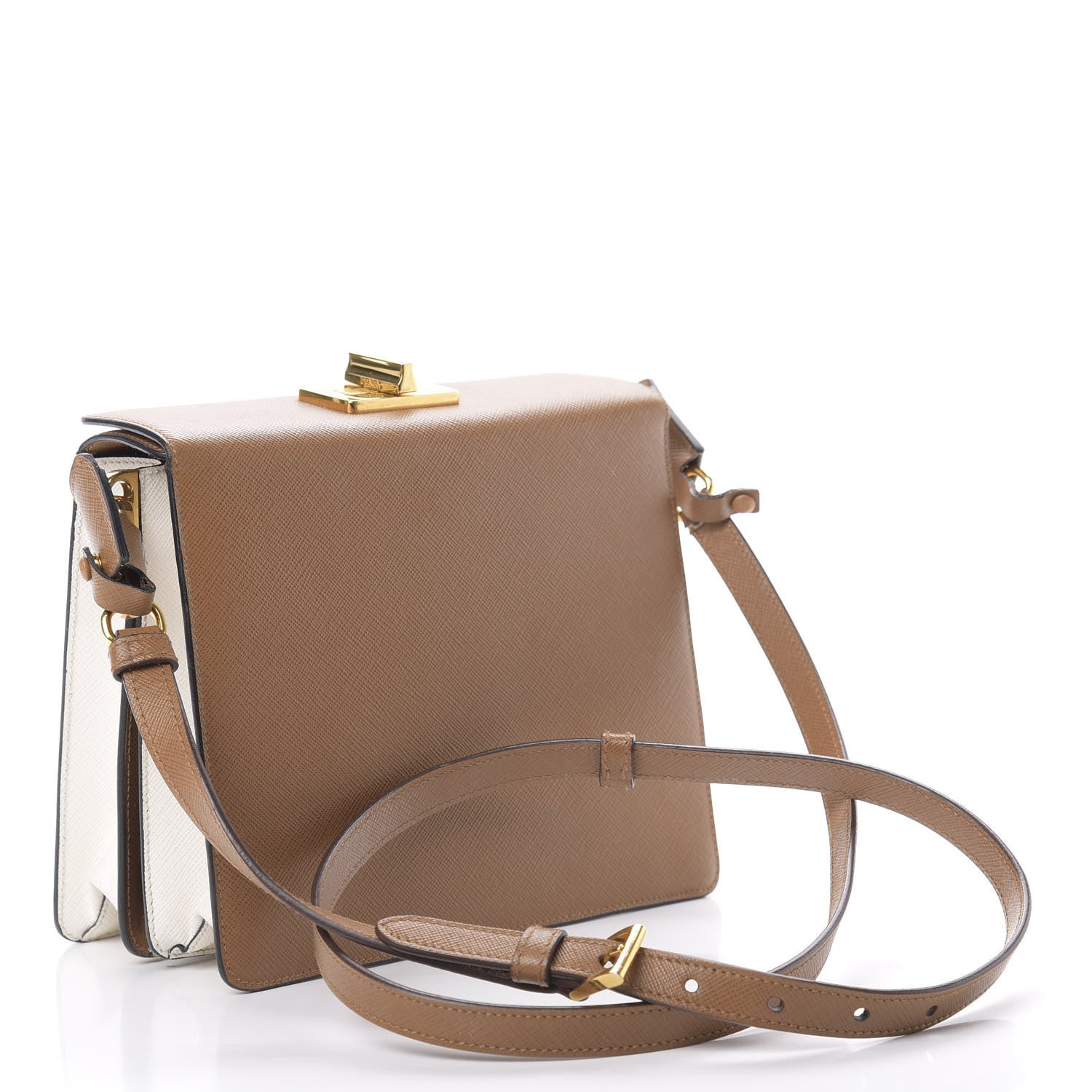 Prada Saffiano Crossbody Bag Caramel Bianco 3 of 12