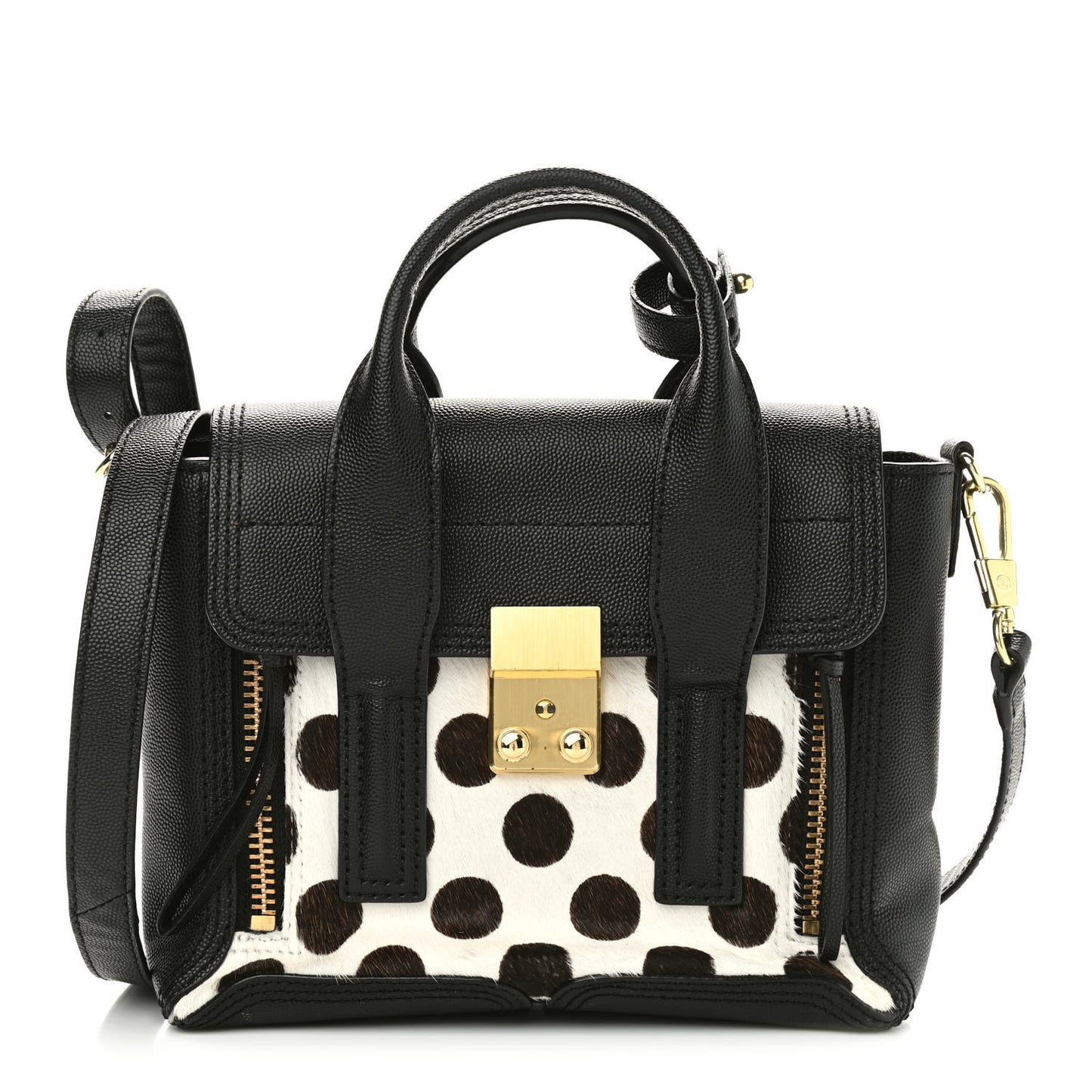 Calf Hair Polka Dot Mini Pashli Satchel Black White
