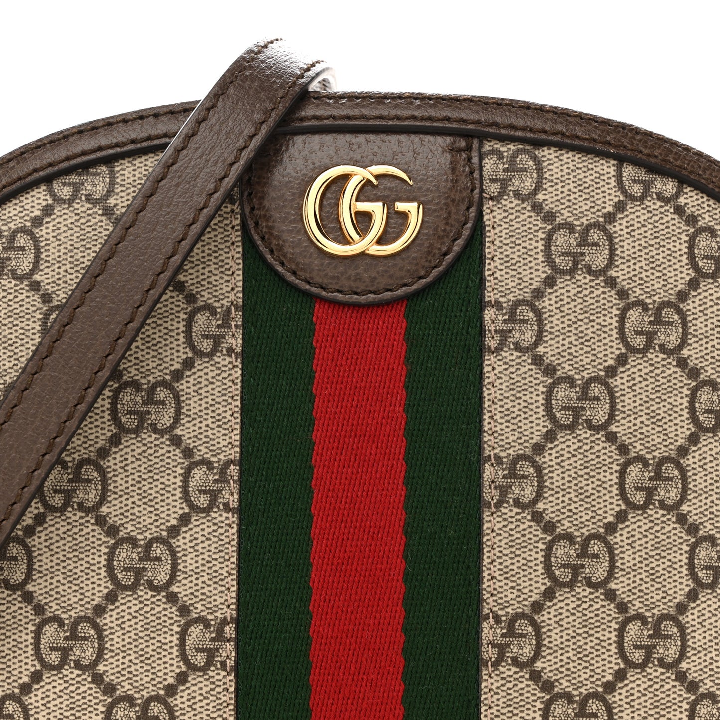 GG Supreme Monogram Textured Dollar Calfskin Web Small Ophidia Dome Shoulder Bag Beige Ebony New Acero