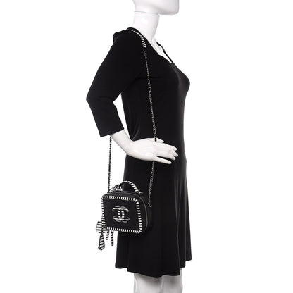 Chanel Caviar Quilted Striped Small CC Filigree Vanity Case Black White 2 of 10