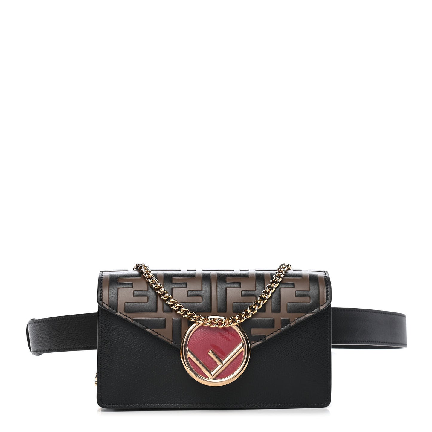 Vitello Cruise F is Fendi Bi-Color FF 1974 Embossed Envelope Belt Bag Maya Black
