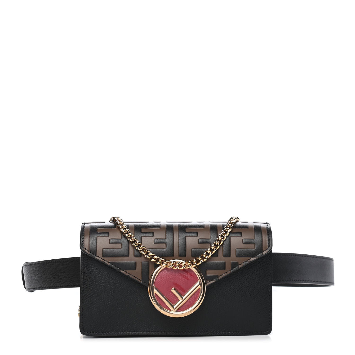 Fendi Vitello Cruise F is Fendi Bi-Color FF 1974 Embossed Envelope Belt Bag Maya Black 1 of 8