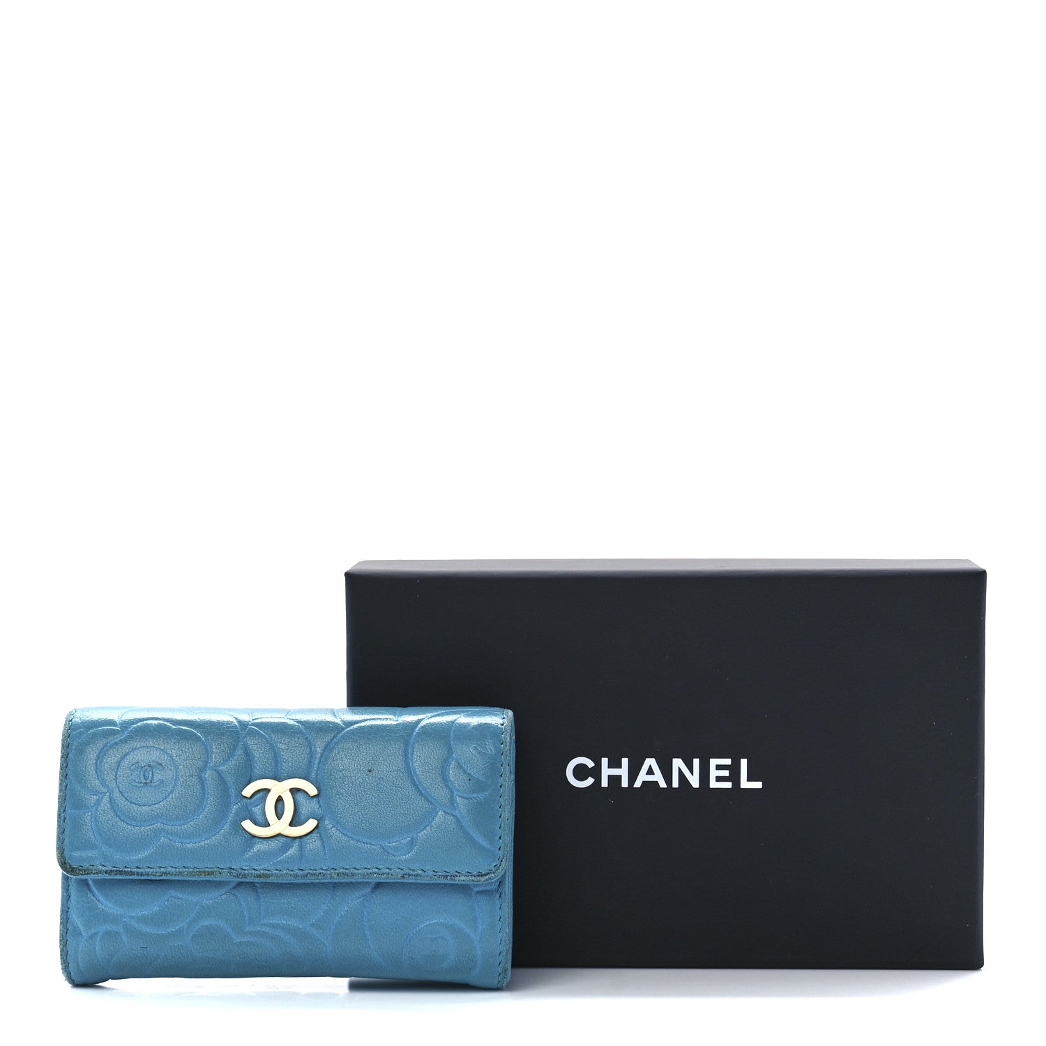 Chanel Lambskin Camellia Embossed Flap Card Holder Blue 13 of 13