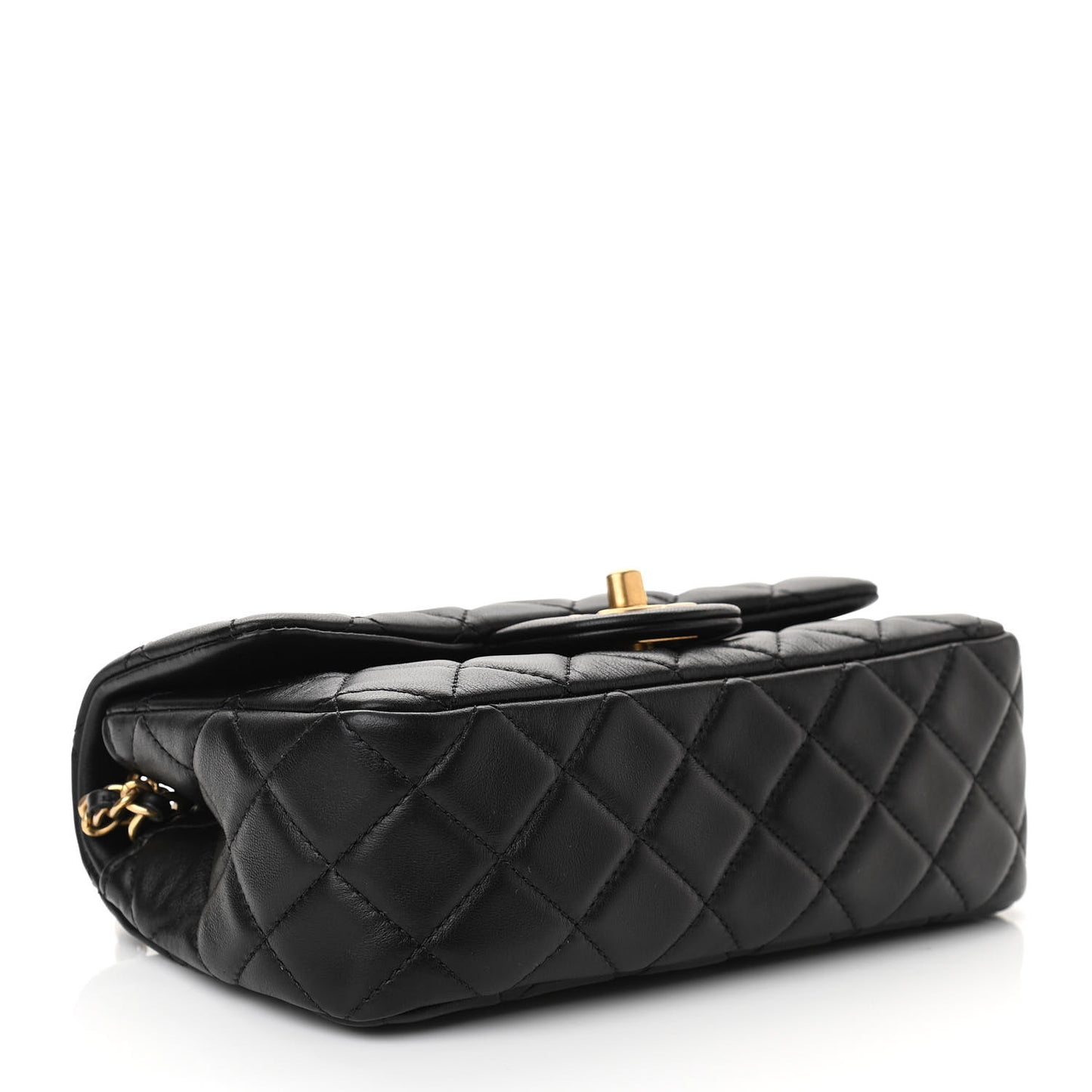 Lambskin Quilted Mini Rectangular Pearl Crush Flap Black