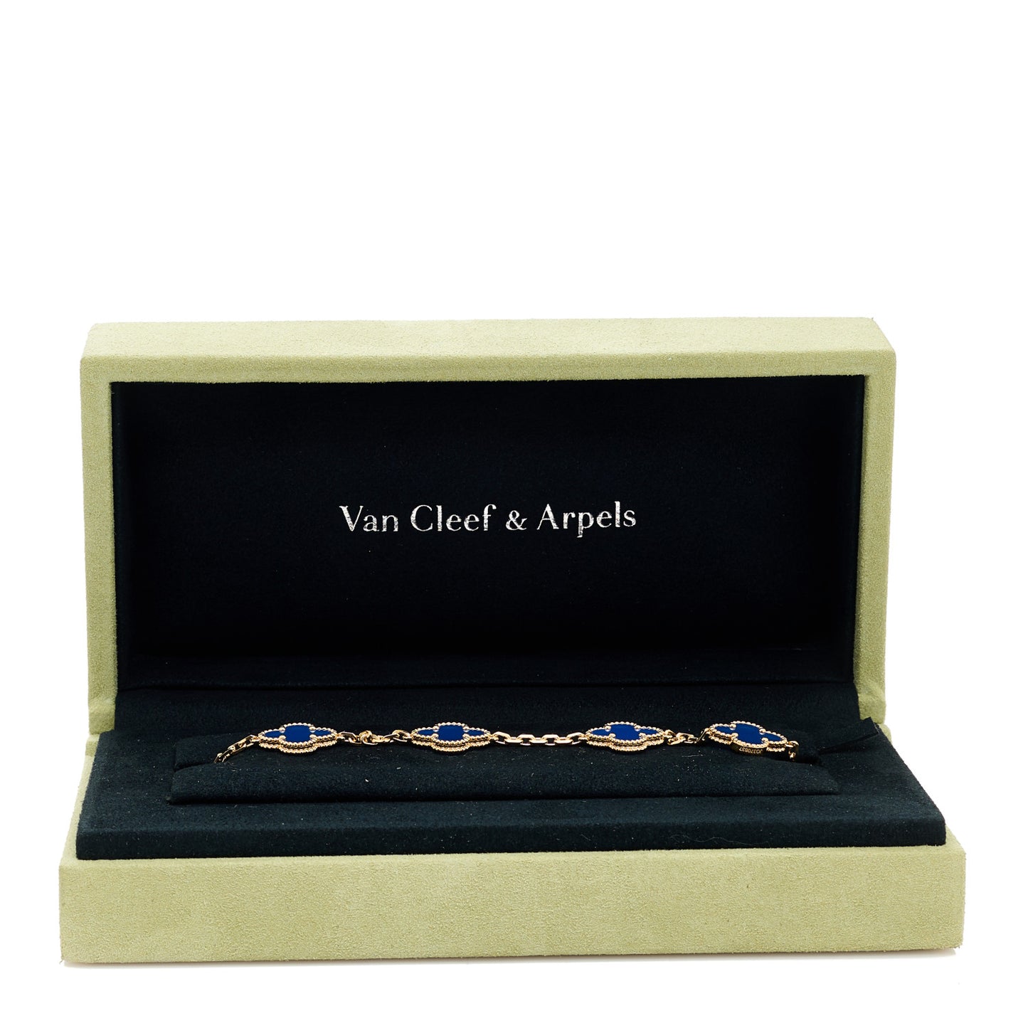 18K Yellow Gold Blue Agate 5 Motifs Vintage Alhambra Bracelet
