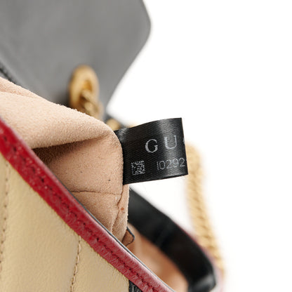 Gucci Vintage Effect Calfskin Matelasse Diagonal Striped Mini Torchon GG Marmont Shoulder Bag Black Beige 8 of 11