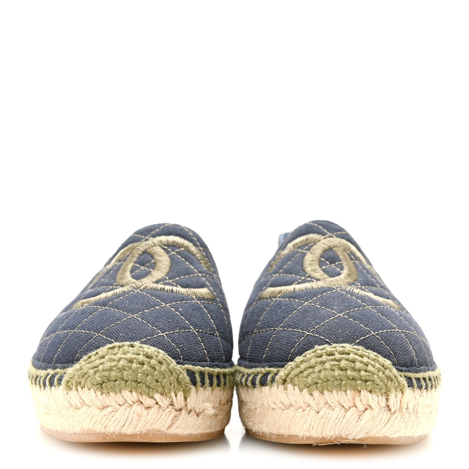 Chanel Fabric Biarritz CC Espadrilles 38 Blue Green 3 of 9