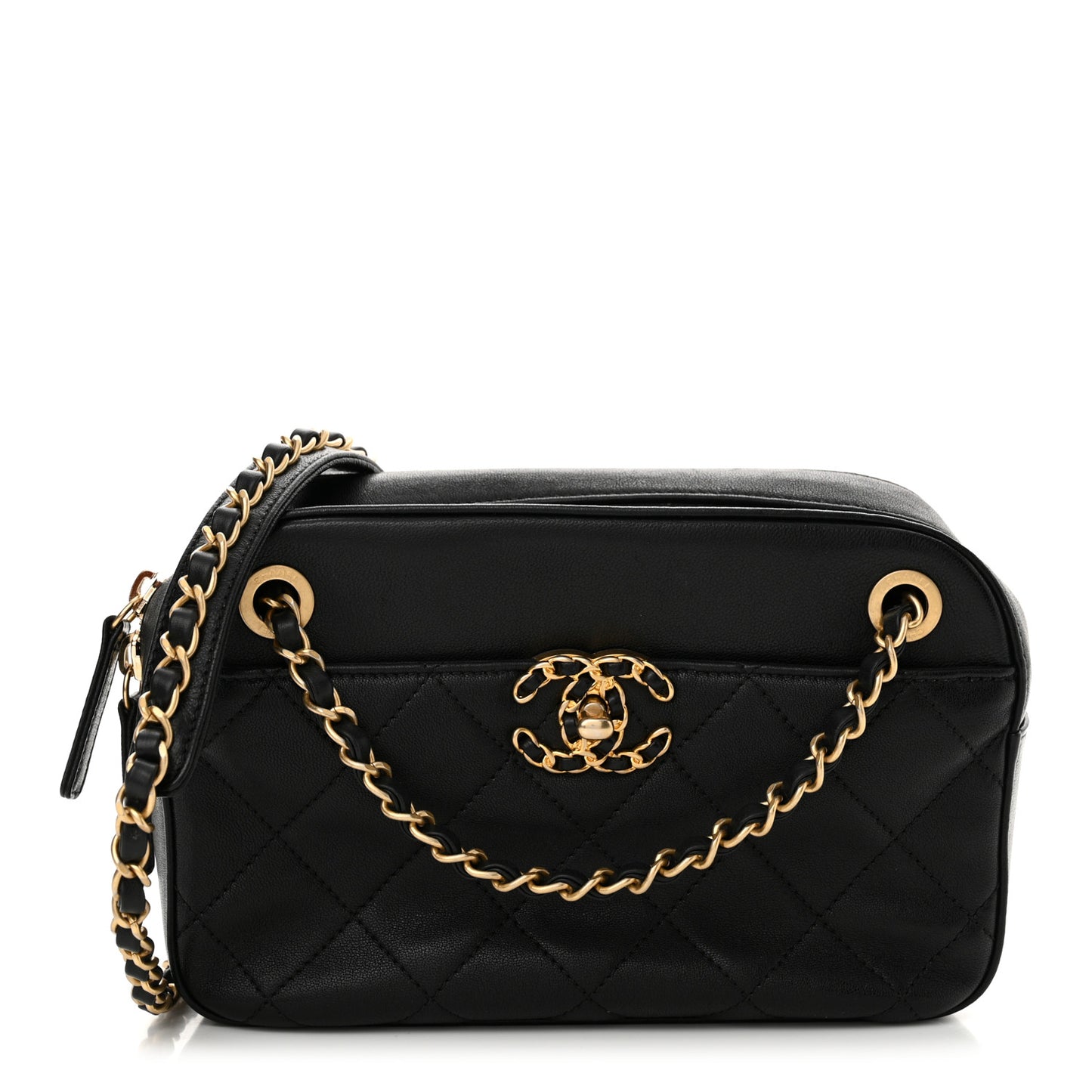 Goatskin Quilted Chanel 19 Camera Case Black