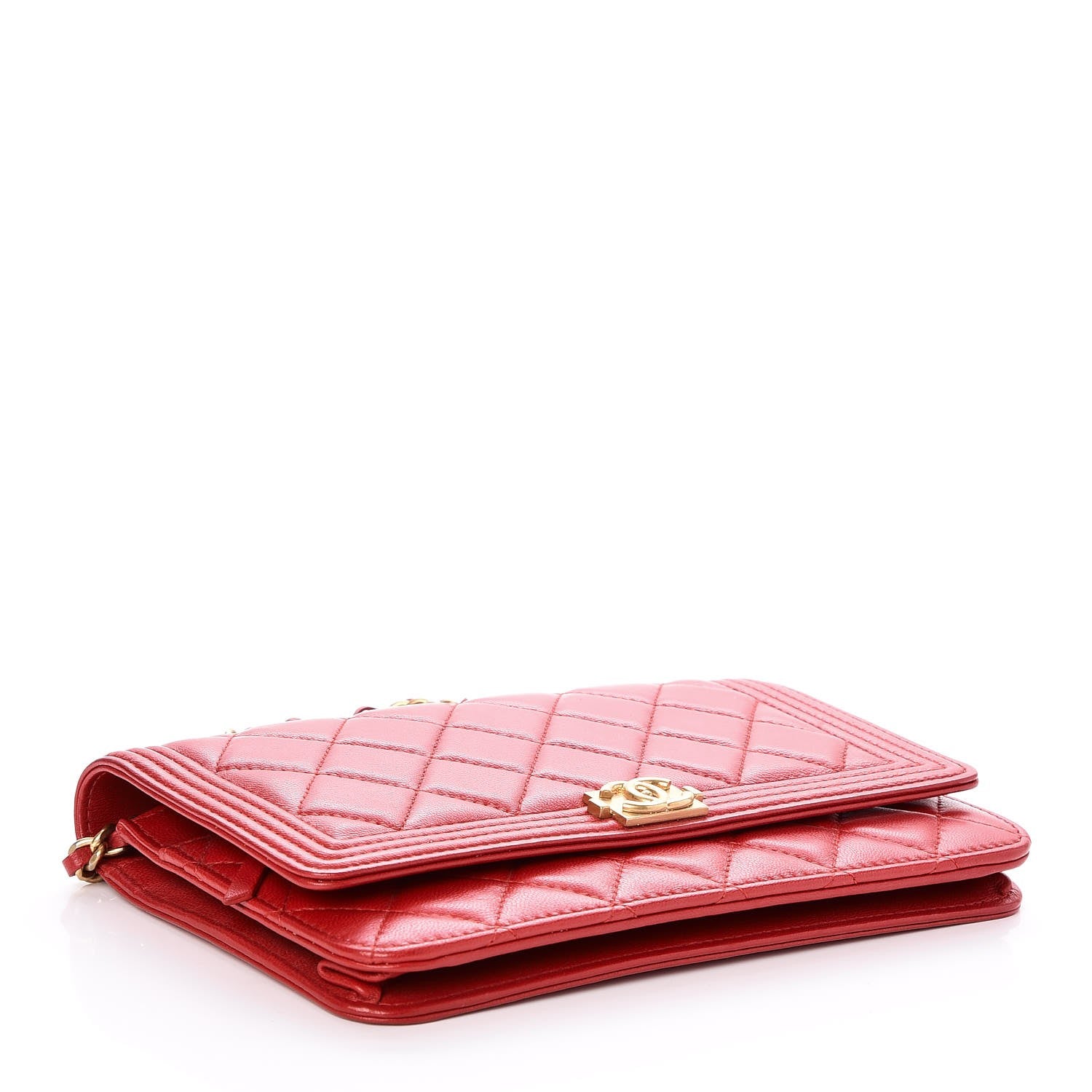 Chanel Lambskin Quilted Boy Wallet On Chain WOC Red 4 of 8