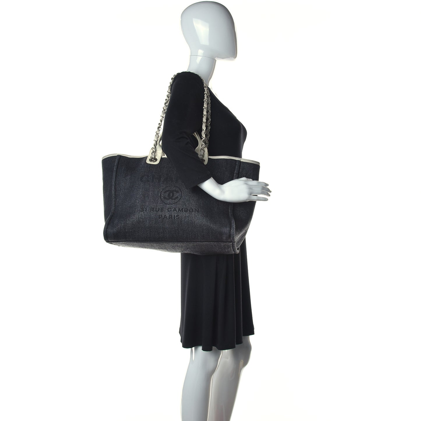 Canvas Large Deauville Tote Black White