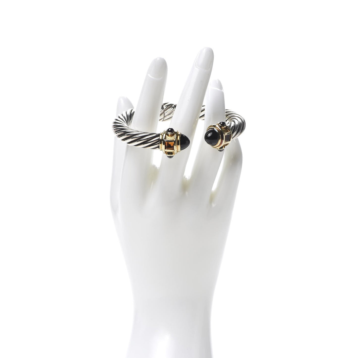 Sterling Silver 14K Yellow Gold Black Onyx Citrine Rhodolite Garnet 10mm Cable Renaissance Bracelet