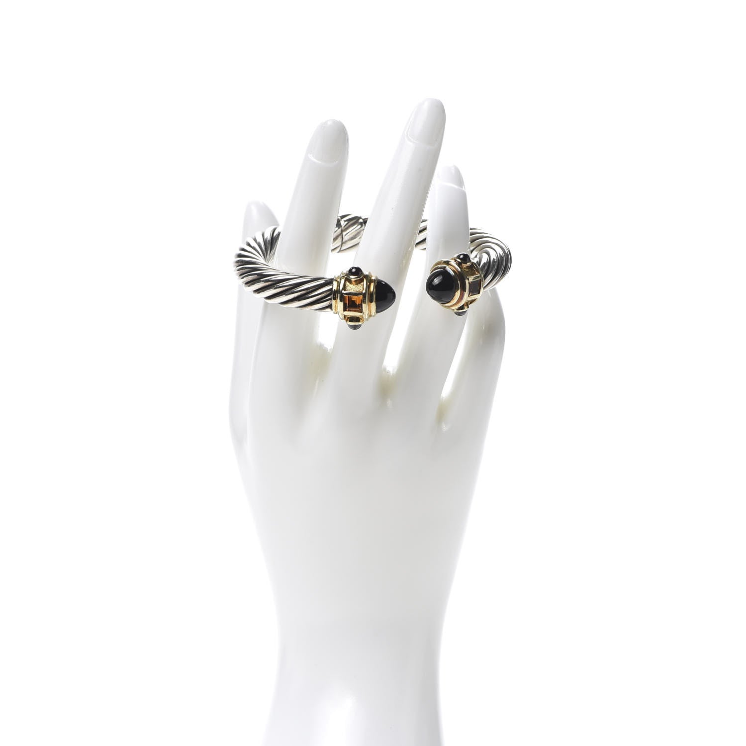 David Yurman Sterling Silver 14K Yellow Gold Black Onyx Citrine Rhodolite Garnet 10mm Cable Renaissance Bracelet 2 of 5