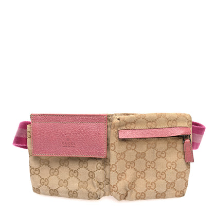 Gucci GG Monogram Web Double Pocket Belt Bag Pink 1 of 11