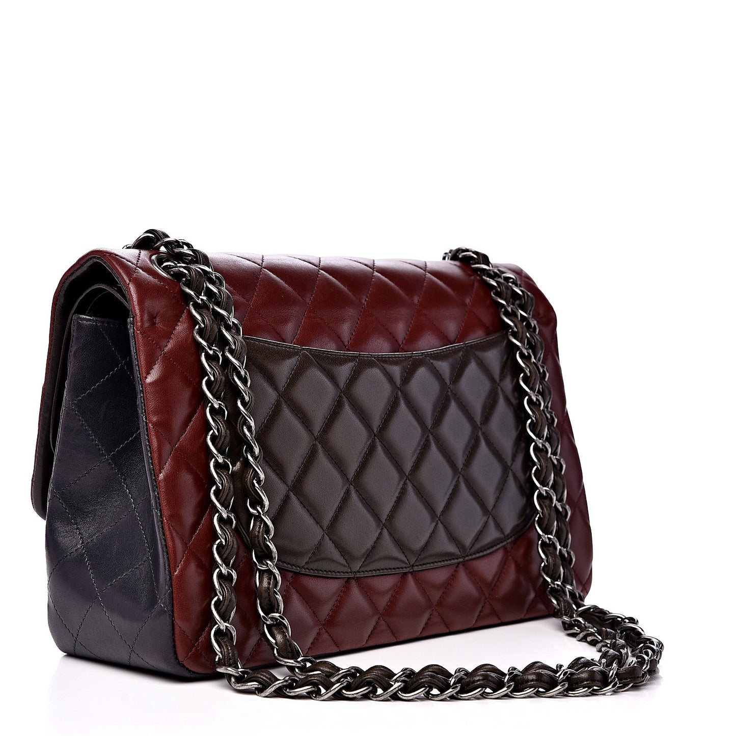 Lambskin Quilted Jumbo Tri-Color Double Flap Burgundy