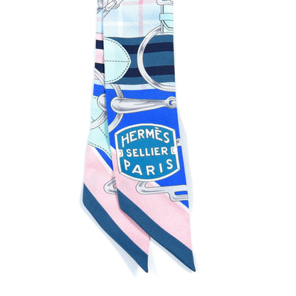 Hermes Silk Tatersale Twilly Petrole Ciel Rose Poudre 3 of 4