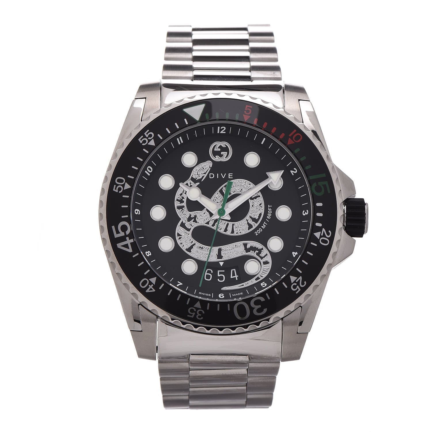 Gucci Stainless Steel 45mm Dive Snake Quartz Watch Black 1 of 7
