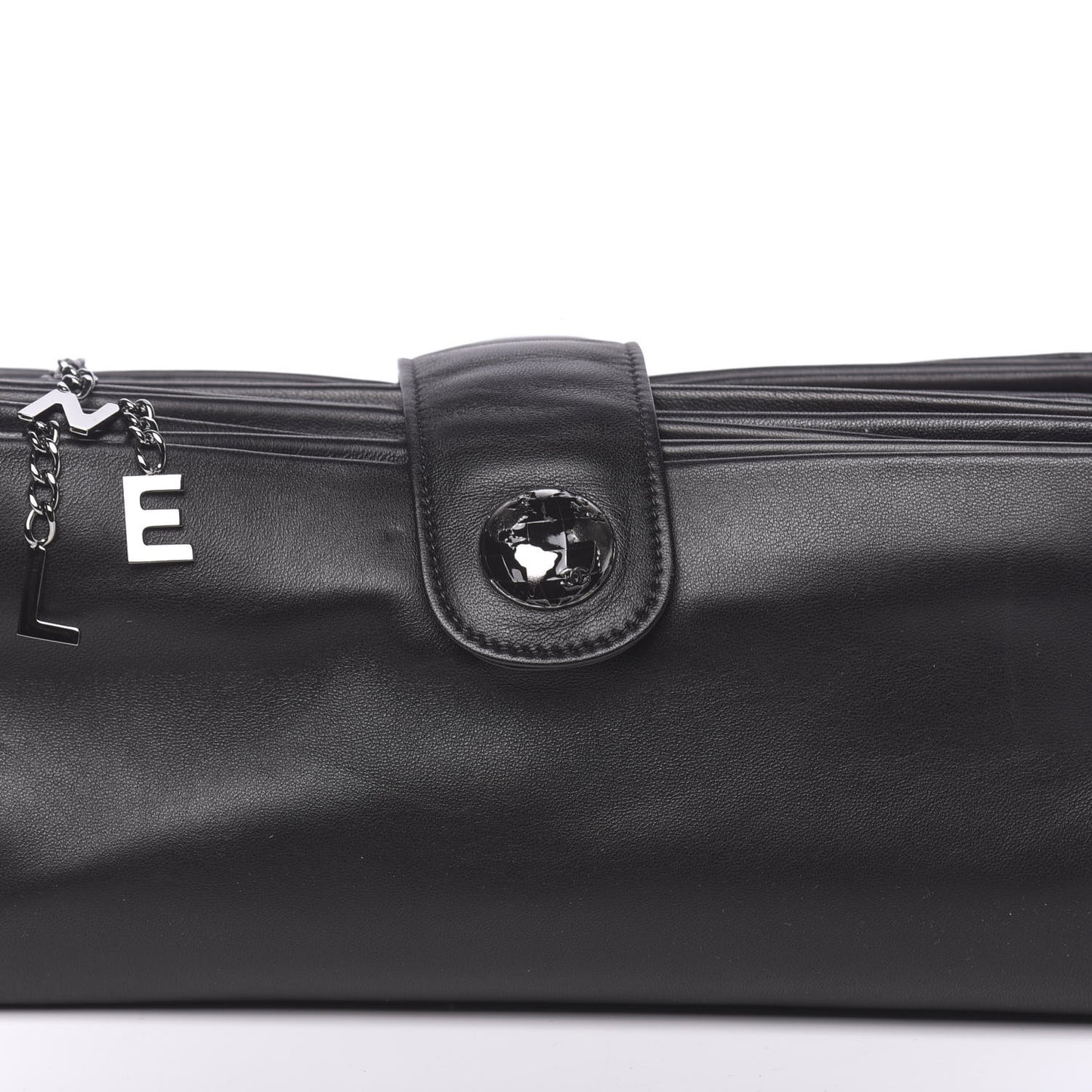 Lambskin Accordion Globe Clutch Black