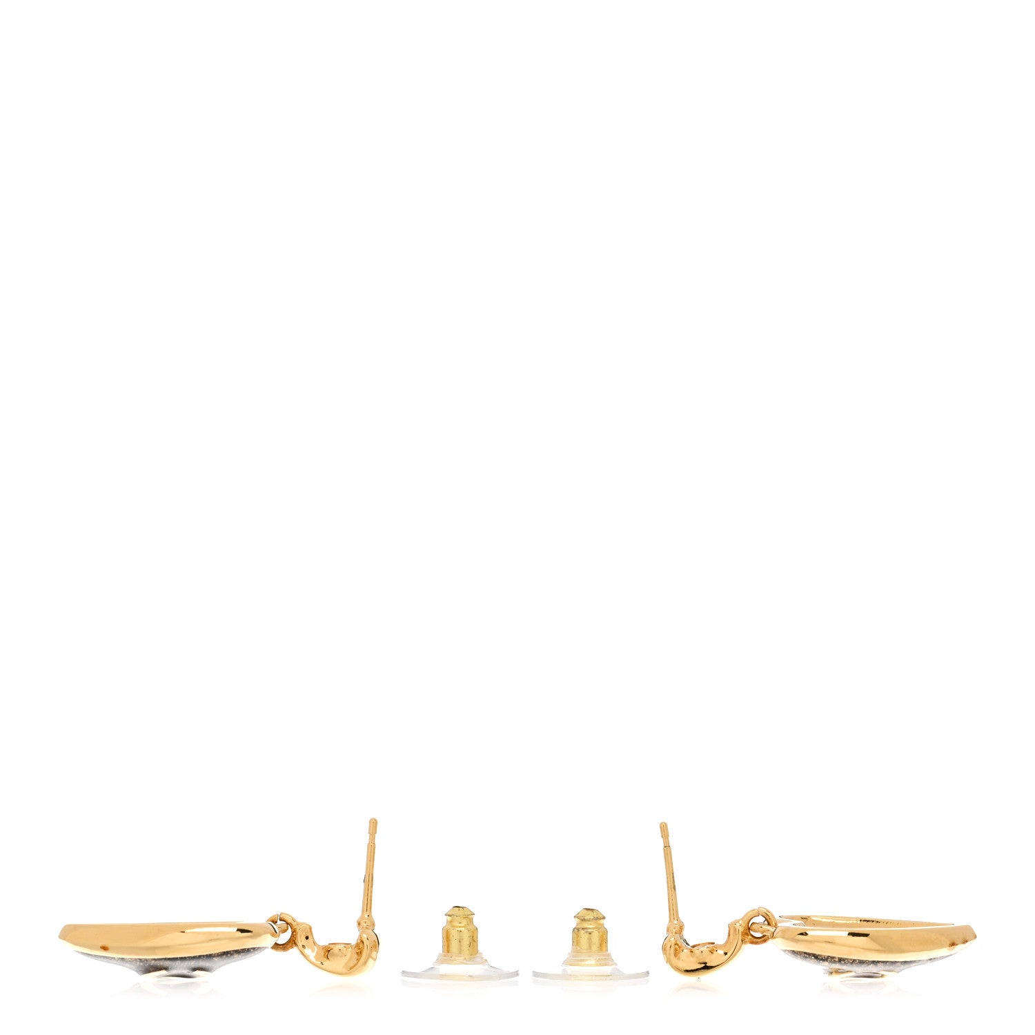 Chanel Metal Lace Resin Glass CC Heart Drop Earrings Gold Black 3 of 6