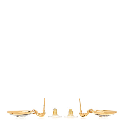 Chanel Metal Lace Resin Glass CC Heart Drop Earrings Gold Black 3 of 6