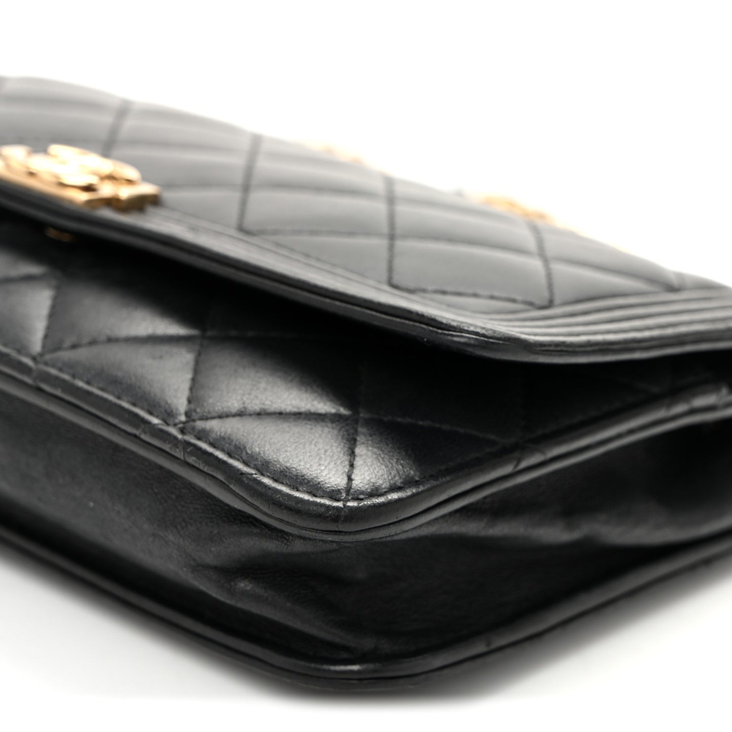 Lambskin Quilted Boy Wallet On Chain WOC Black