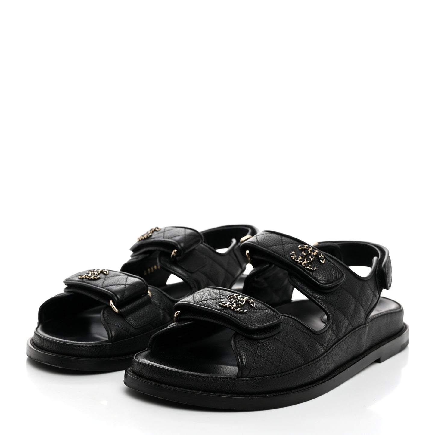 Grained Calfskin Velcro Dad Sandals 38 Black