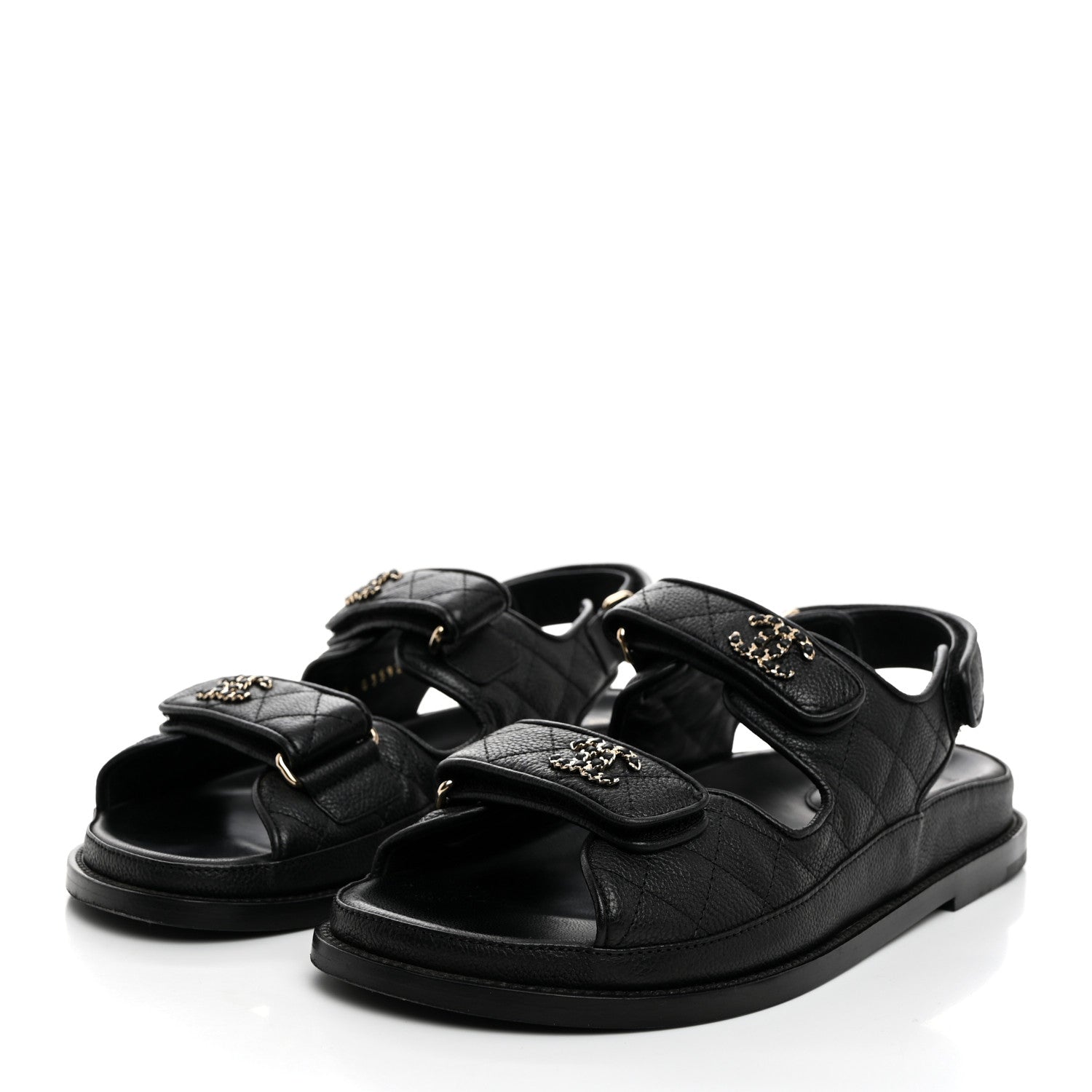 Chanel Grained Calfskin Velcro Dad Sandals 38 Black 3 of 9
