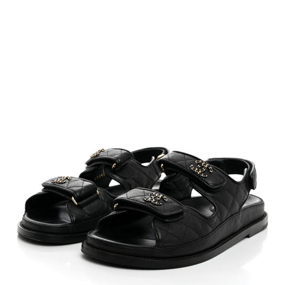 Chanel Grained Calfskin Velcro Dad Sandals 38 Black 3 of 9