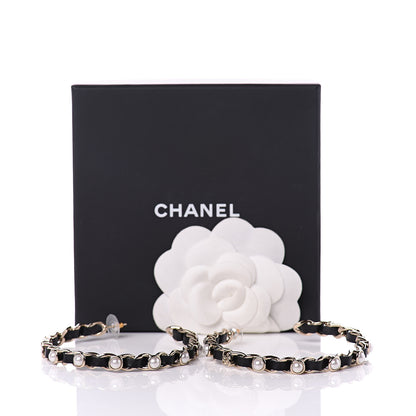 Chanel Lambskin Pearl CC Chain Hoop Earrings Gold Black 5 of 5