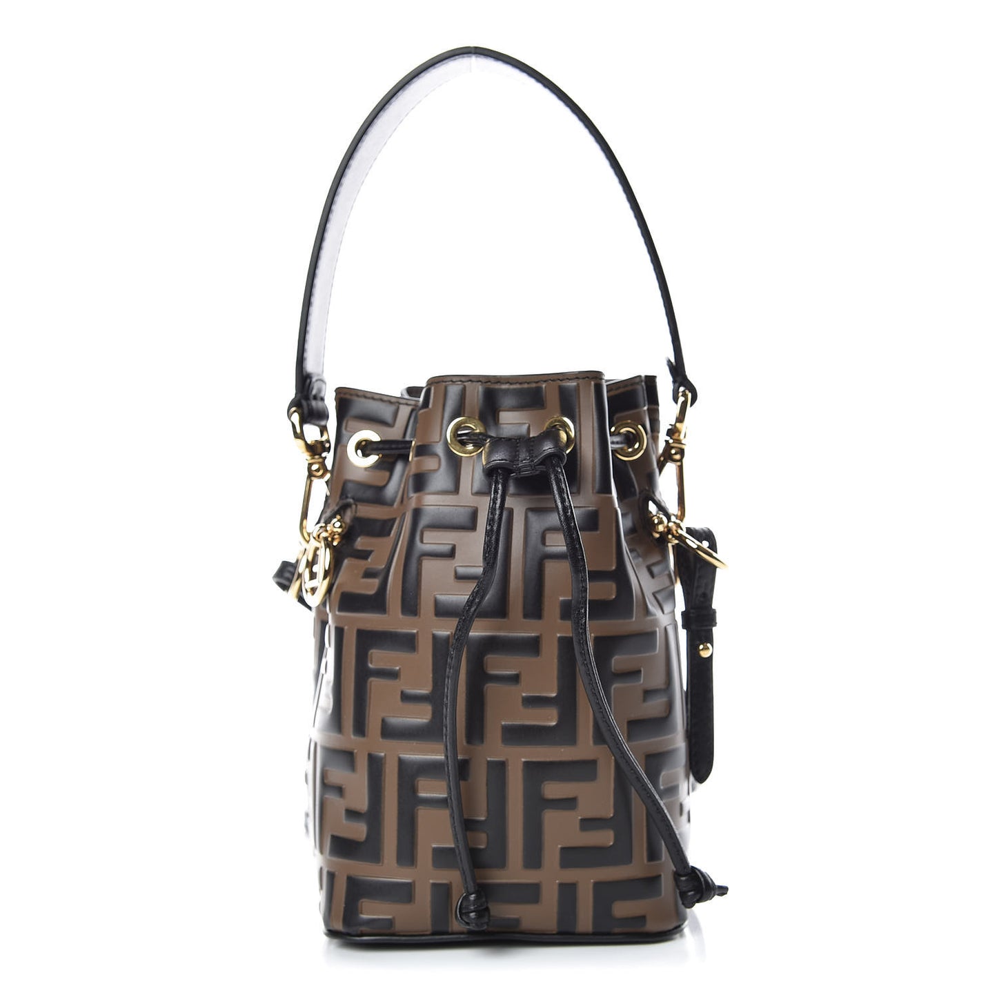 Vitello Liberty F is Fendi Bi-Color FF 1974 Embossed Mini Mon Tresor Bucket Bag Maya Black