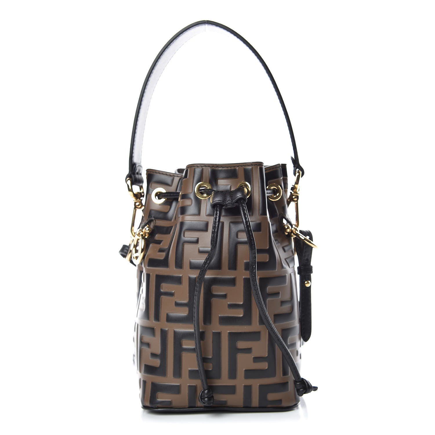Fendi Vitello Liberty F is Fendi Bi-Color FF 1974 Embossed Mini Mon Tresor Bucket Bag Maya Black 1 of 7
