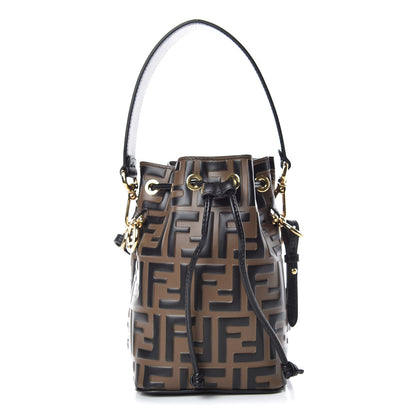 Fendi Vitello Liberty F is Fendi Bi-Color FF 1974 Embossed Mini Mon Tresor Bucket Bag Maya Black 1 of 7