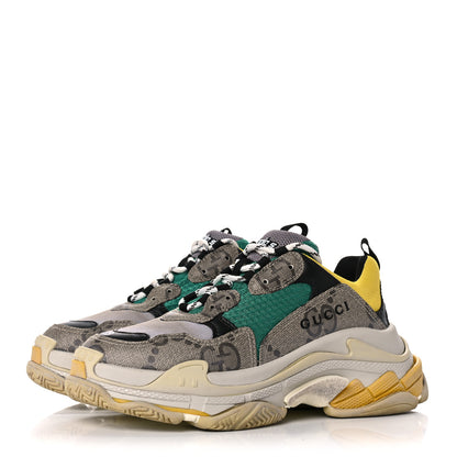 Balenciaga X GUCCI Maxi GG Supreme Monogram Womens Triple S Sneakers 39 Beige Ebony Black Green 3 of 12