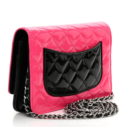 Chanel Patent Quilted Bi-Color Wallet On Chain WOC Pink Black 2 of 9