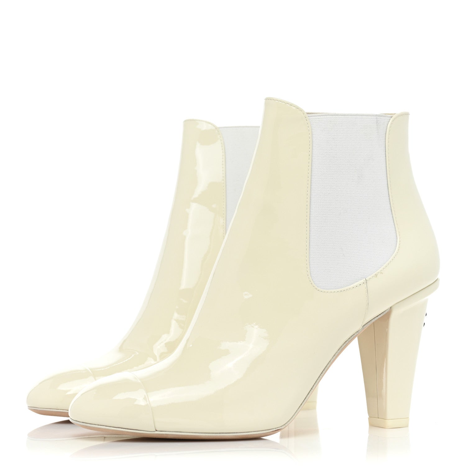 Chanel Lambskin Patent Cap Toe Ankle Boots 38.5 White 2 of 9
