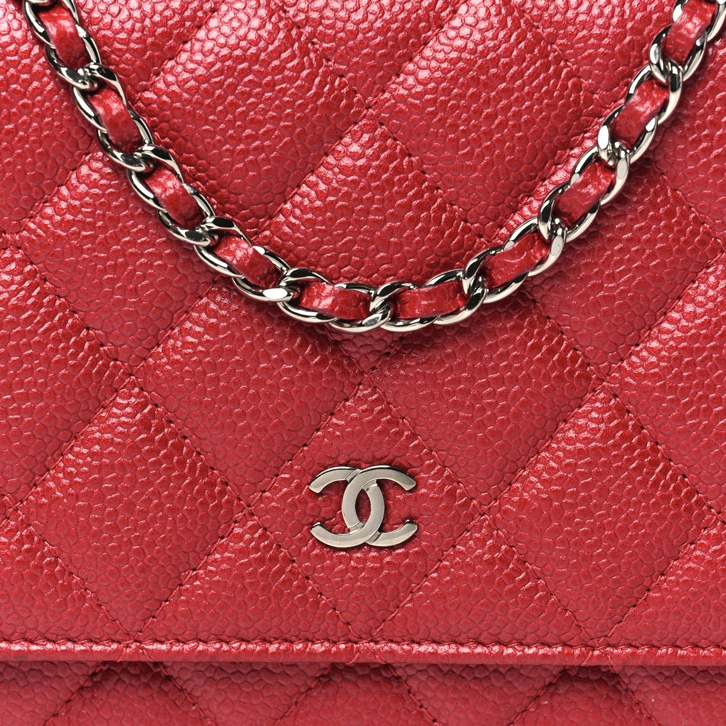 Caviar Quilted Wallet on Chain WOC Dark Red