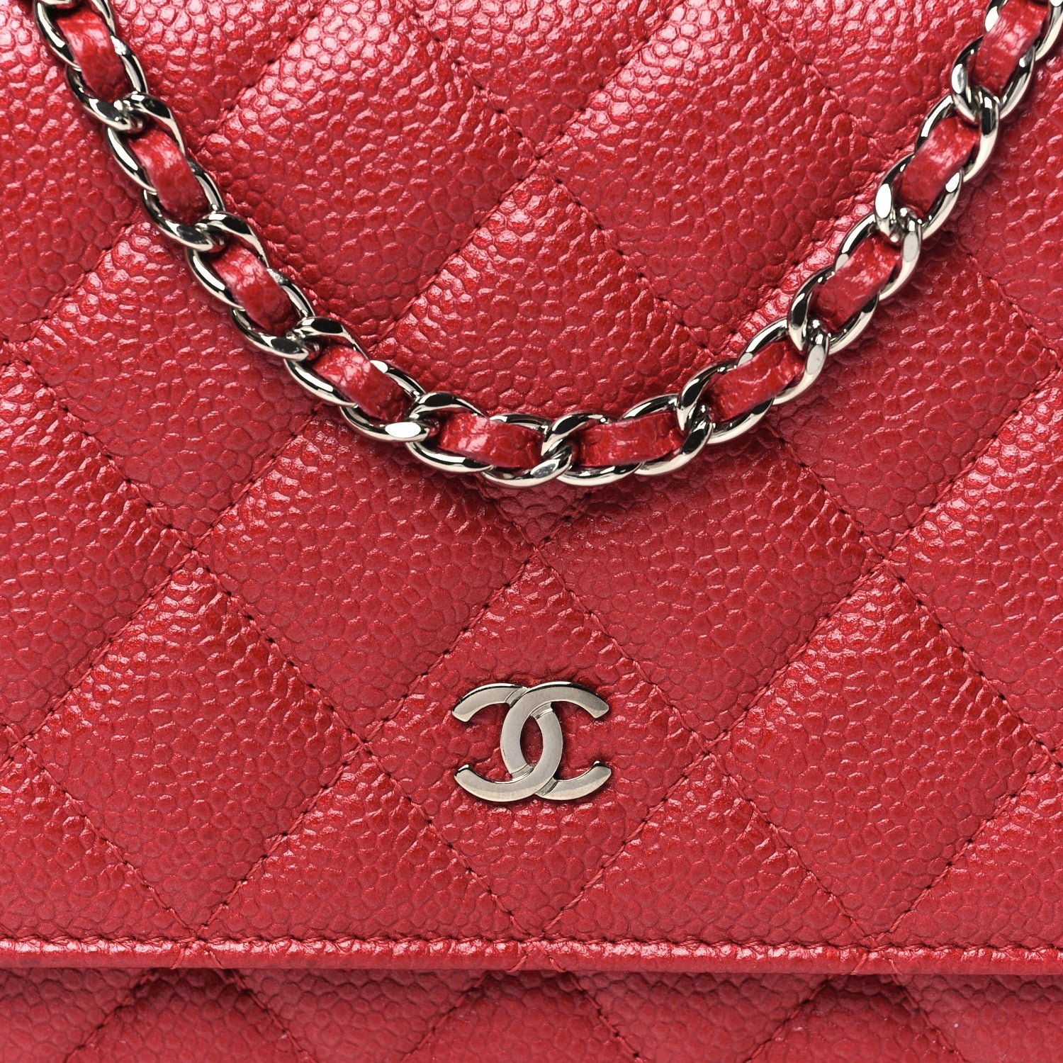 Chanel Caviar Quilted Wallet on Chain WOC Dark Red 9 of 11
