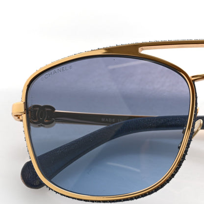 Chanel Metal Calfskin Denim Pilot Sunglasses 4290-Q Gold Blue 7 of 8