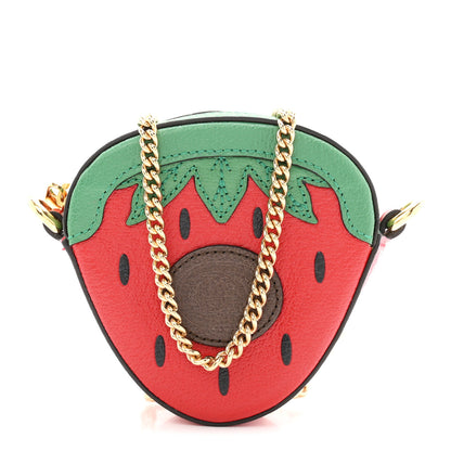Gucci Textured Dollar Calfskin Retro Interlocking G Fruttini Strawberry Mini Crossbody Lobster Red Black New Acero 1 of 11