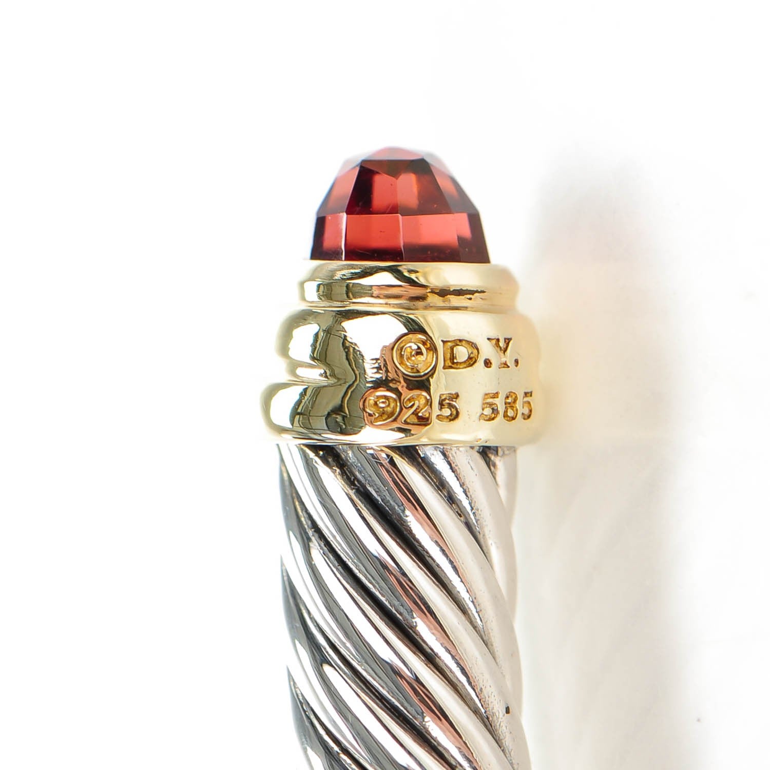 David Yurman Sterling Silver 14K Yellow Gold Garnet 5mm Cable Classics Petite Color Bracelet 5 of 7