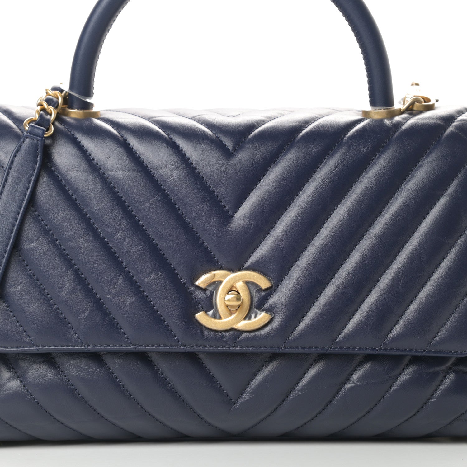 Chanel Aged Calfskin Chevron Quilted Small Coco Handle Flap Navy 8 of 11