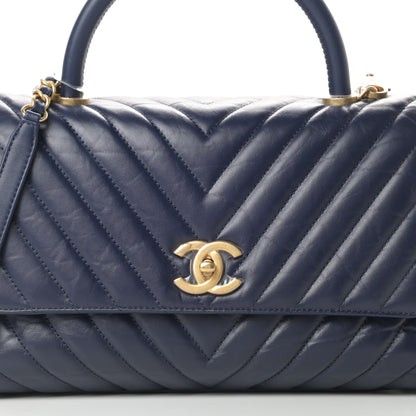 Chanel Aged Calfskin Chevron Quilted Small Coco Handle Flap Navy 8 of 11