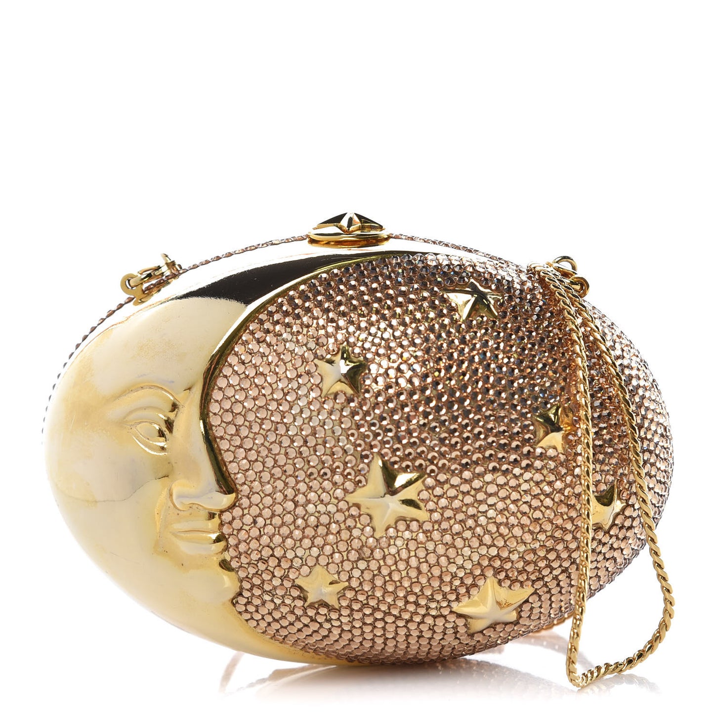 Crystal Moon and Stars Minaudiere Clutch Gold