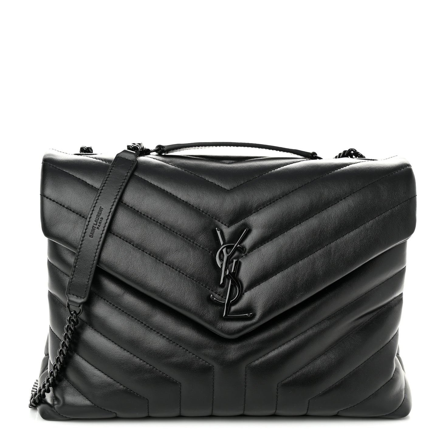 Calfskin Y Quilted Monogram Monochrome Medium Loulou Chain Satchel Black