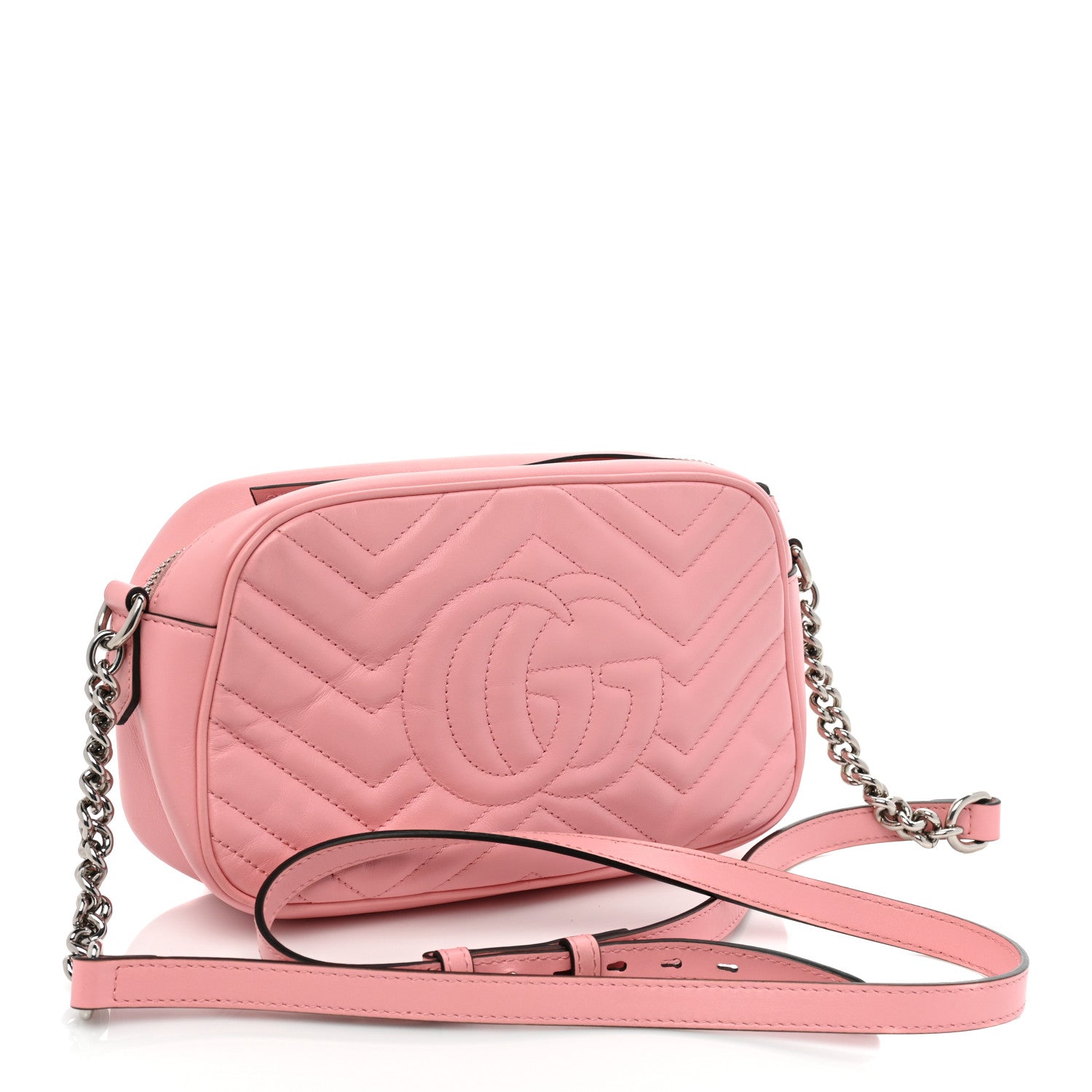 Gucci Calfskin Matelasse Small GG Marmont Chain Shoulder Bag Wild Rose 3 of 17