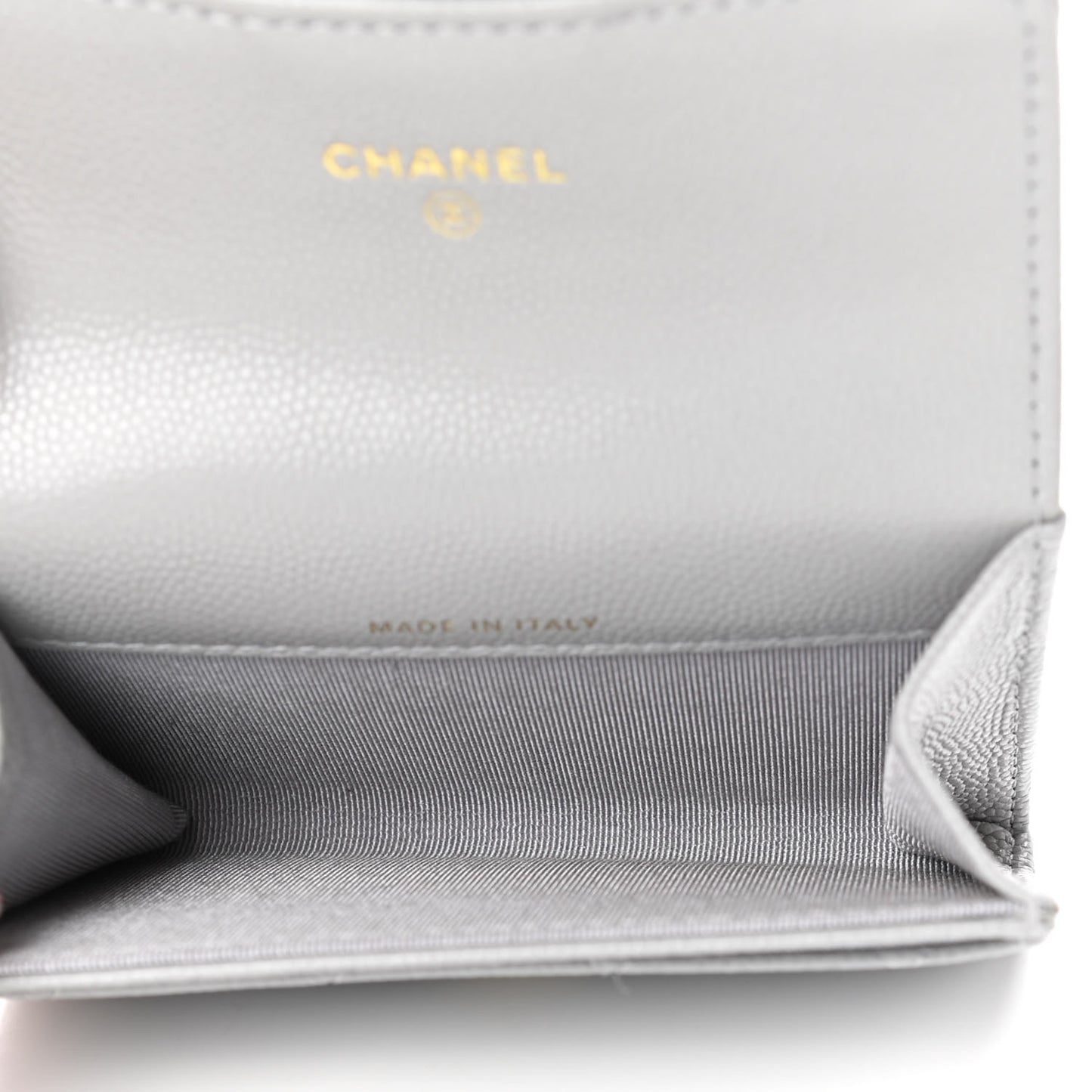 Caviar Quilted Flap Card Holder Wallet Grey
