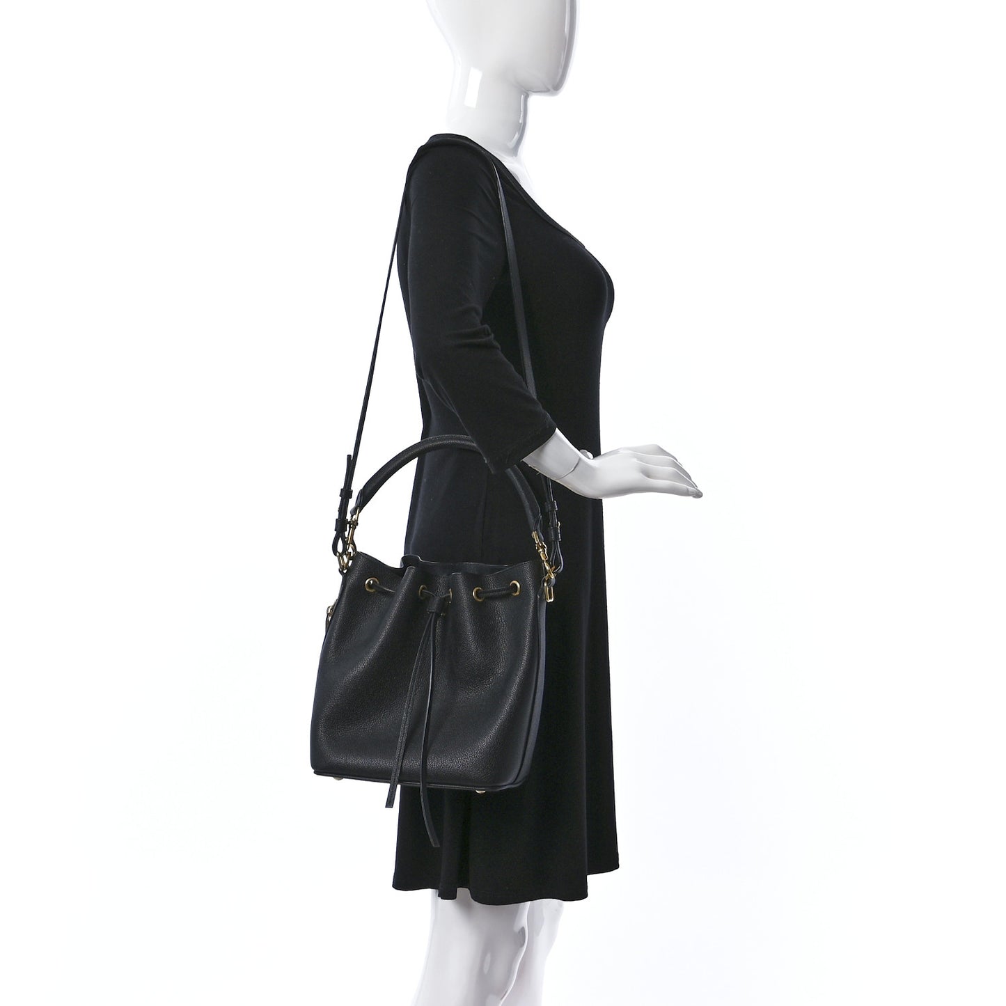 Grained Calfskin Medium Emmanuelle Bucket Bag Black