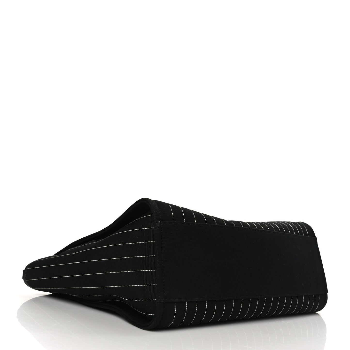 Canvas Calfskin Striped Large Deauville Tote Black White