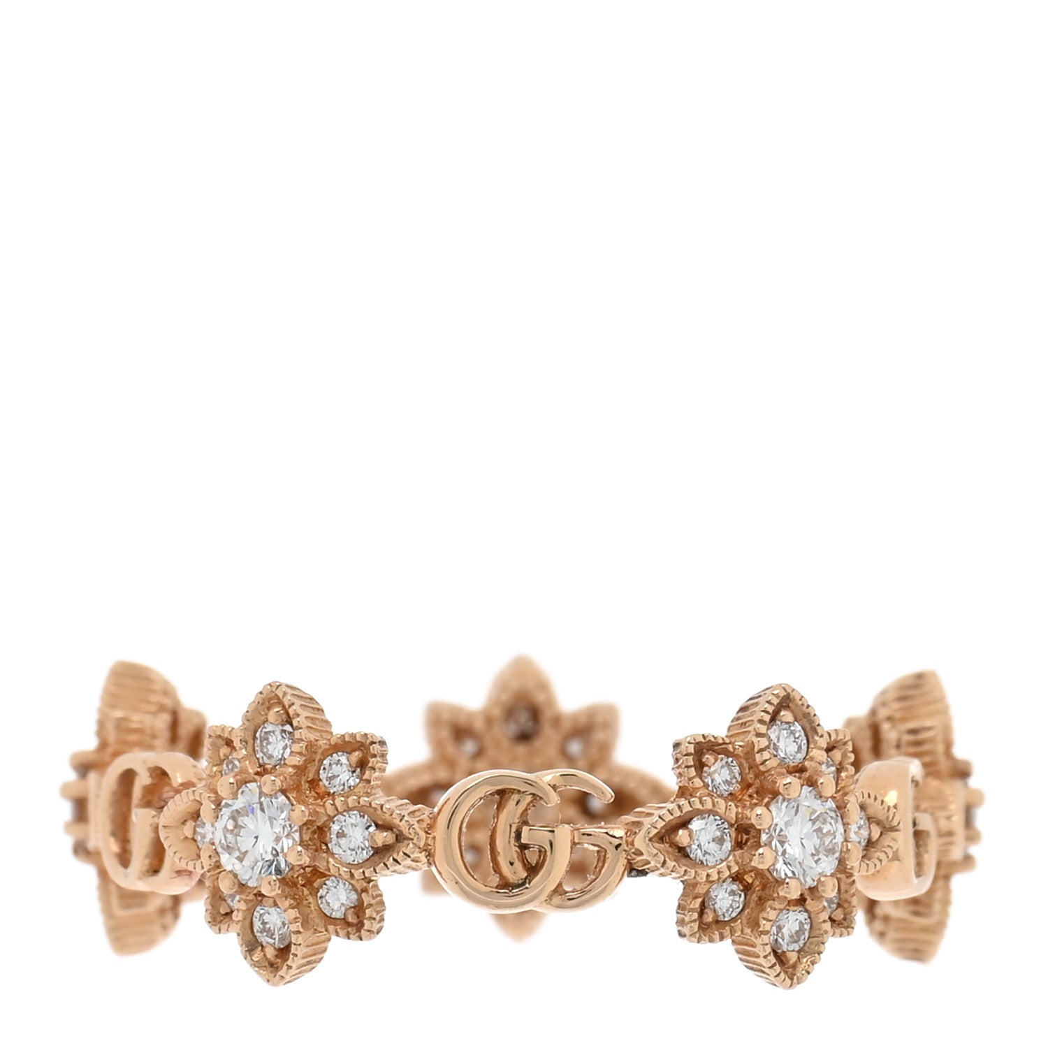 Gucci 18K Rose Gold Diamond GG Flora Ring 54 7 1 of 4